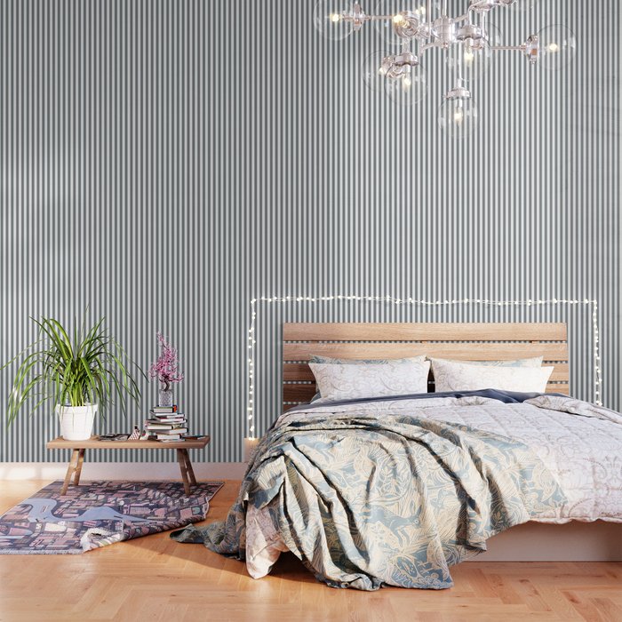 Large Smoke Grey And White Vertical Cabana Tent Stripes Wallpaper