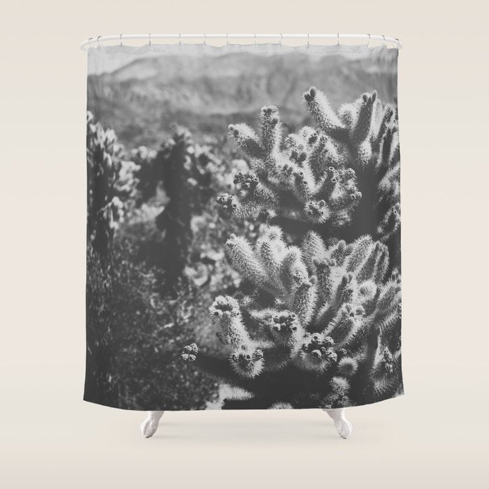 Cholla Cactus Garden (Black + White) Shower Curtain