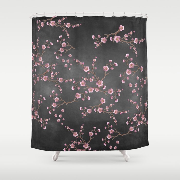 Sakura Love - Grunge Black Shower Curtain