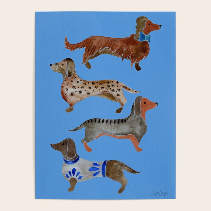 Dachshunds - Cornflower Blue Palette Poster