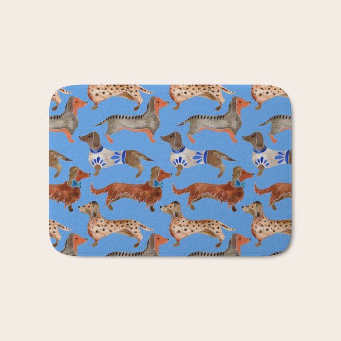 Dachshunds - Cornflower Blue Palette Bath Mat