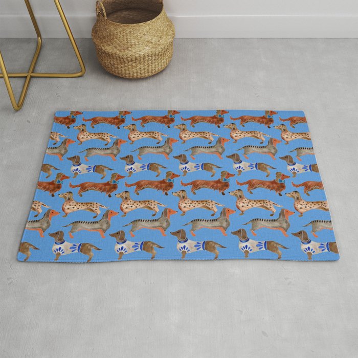 Dachshunds - Cornflower Blue Palette Rug