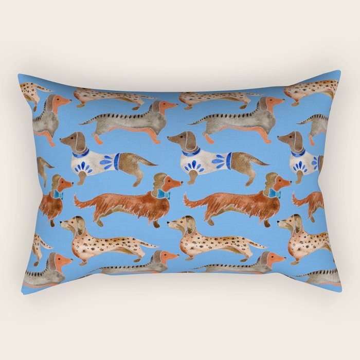 Dachshunds - Cornflower Blue Palette Rectangular Pillow