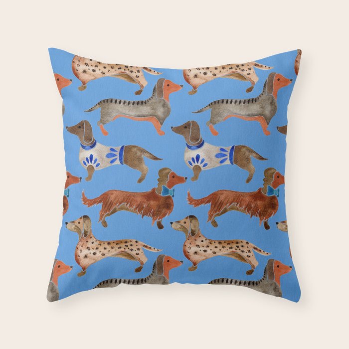 Dachshunds - Cornflower Blue Palette Throw Pillow