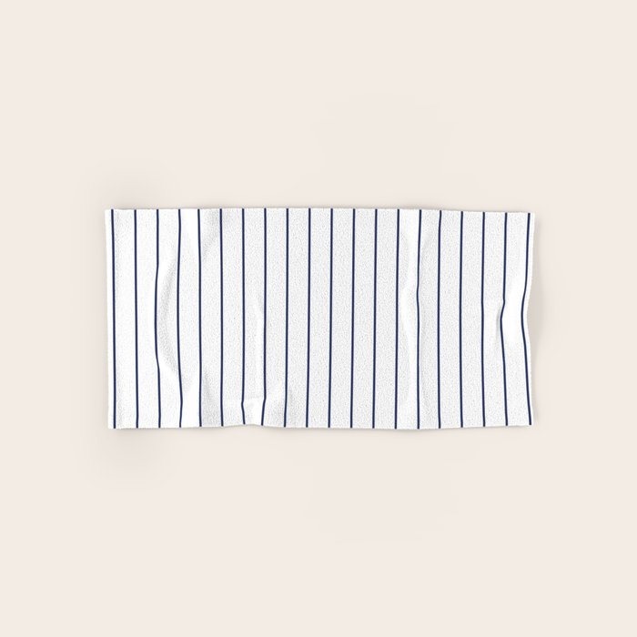 Classic Blue Baseball Stripe Lines On White Bath Towel