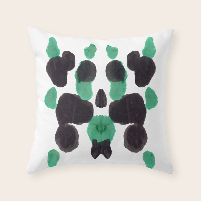 Green & Black Ink Blot Diagram Throw Pillow