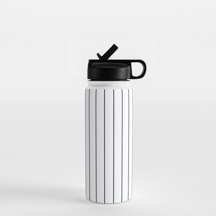 Classic Blue Baseball Stripe Lines On White Water Bottle