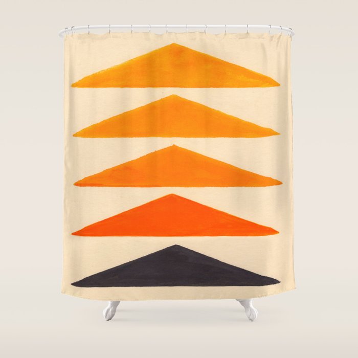 Vintage Scandinavian Orange Geometric Triangle Pattern Shower Curtain