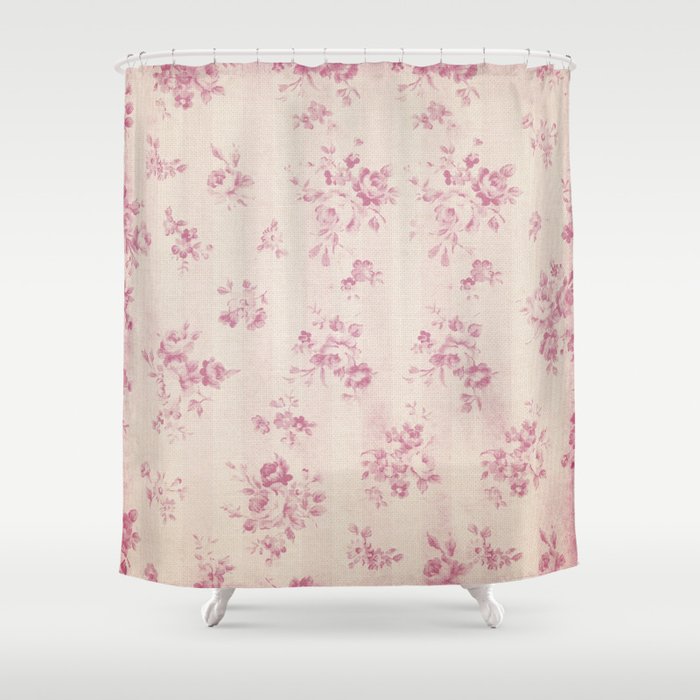 Elegant Blush Pink White Rustic Floral Vintage Stripes Shower Curtain