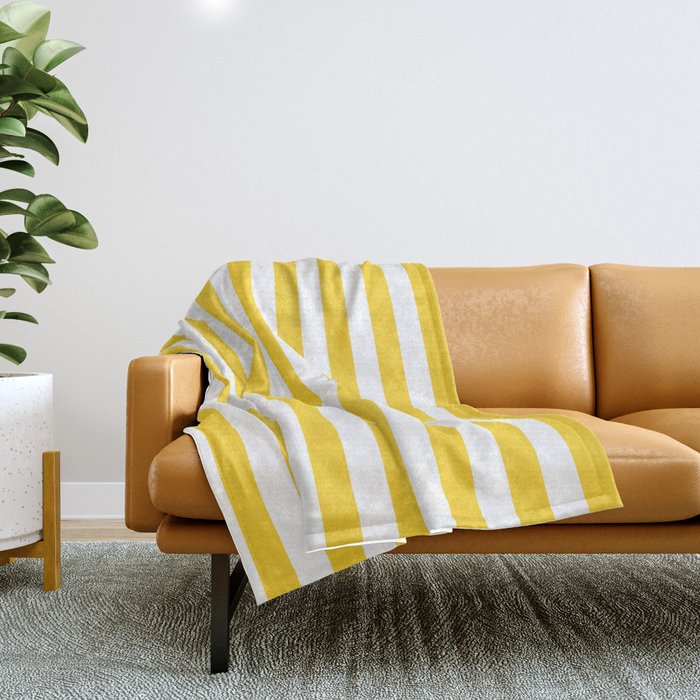 Large Taxi Yellow And White Cabana Stripe Throw Blanket