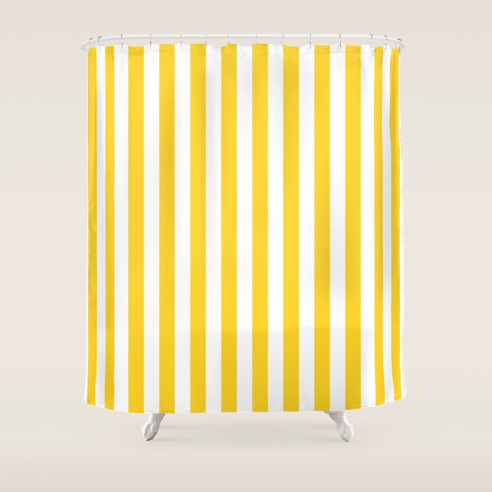 Large Taxi Yellow And White Cabana Stripe Shower Curtain