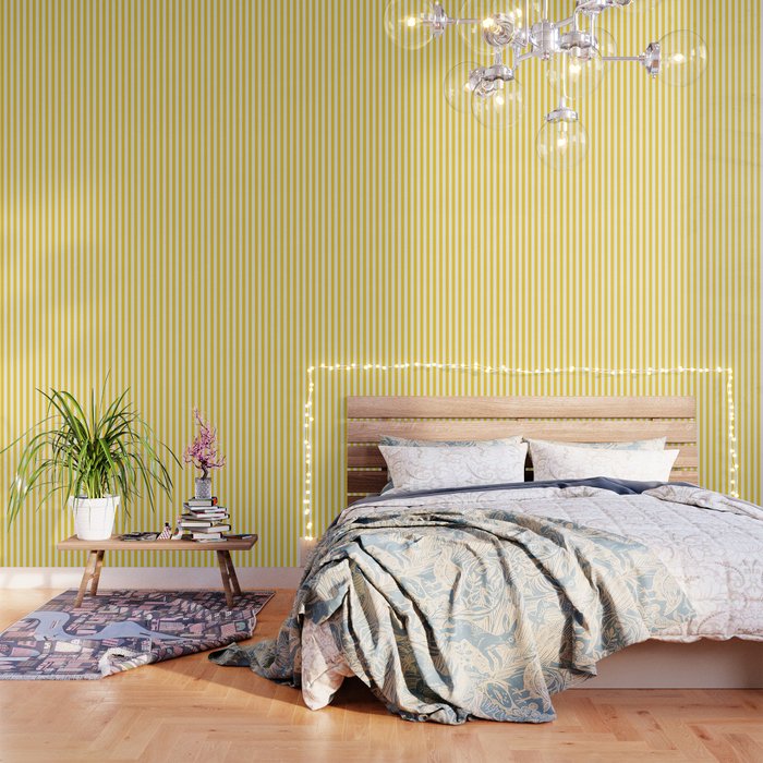 Large Taxi Yellow And White Cabana Stripe Wallpaper