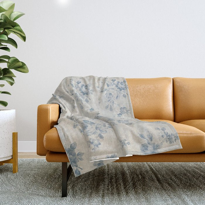 Rustic Vintage Bohemian Blue White Stripes Elegant Floral Throw Blanket