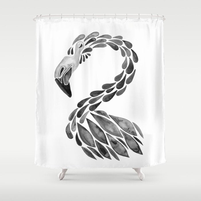Miami Flamingo - Black Ink Shower Curtain