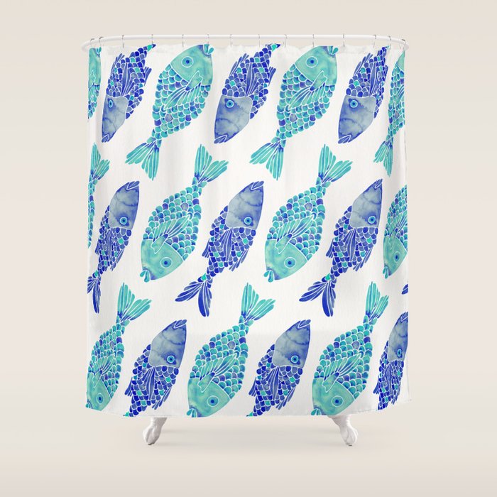 Indonesian Fish Duo - Navy & Turquoise Palette Shower Curtain