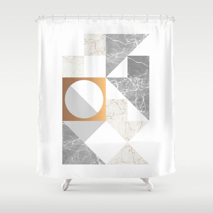 Marble Geometric Grey/White Shower Curtain