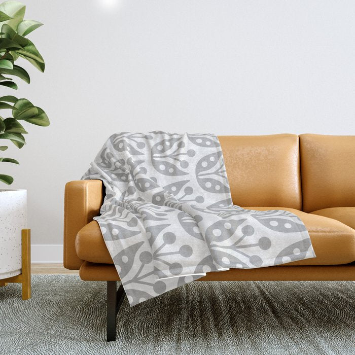 Mid Century Flower Pattern Gray Throw Blanket