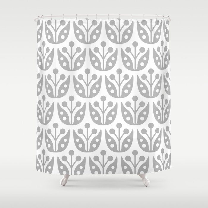 Mid Century Flower Pattern Gray Shower Curtain