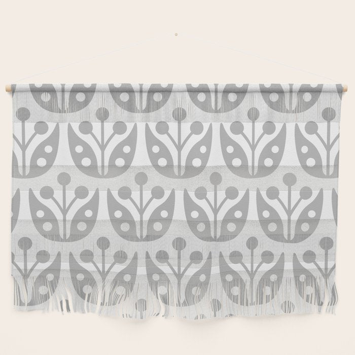 Mid Century Flower Pattern Gray Wall Hanging