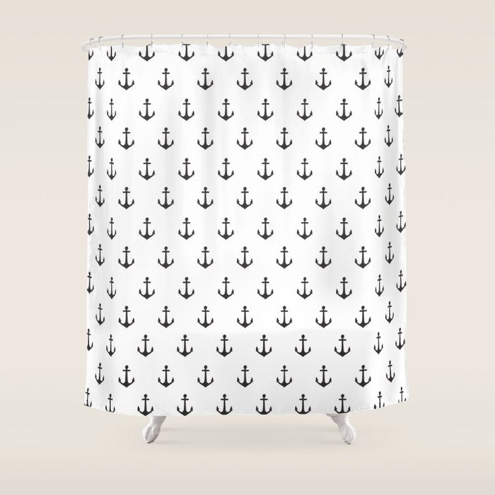 Simple Black White Modern Nautical Anchor Shower Curtain