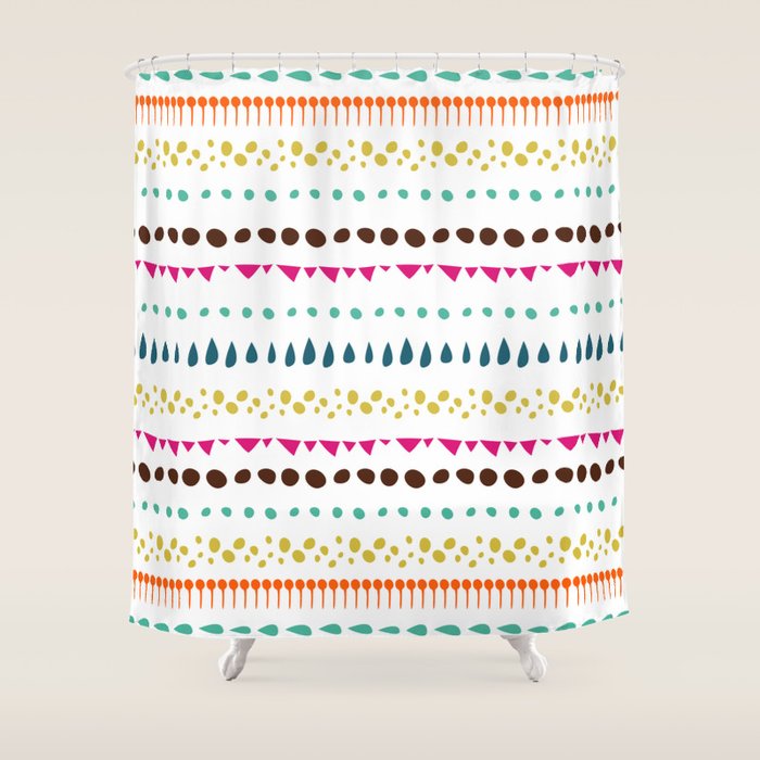 Modern Colorful Pink Orange Polka Dots Stripes Patterns Shower Curtain