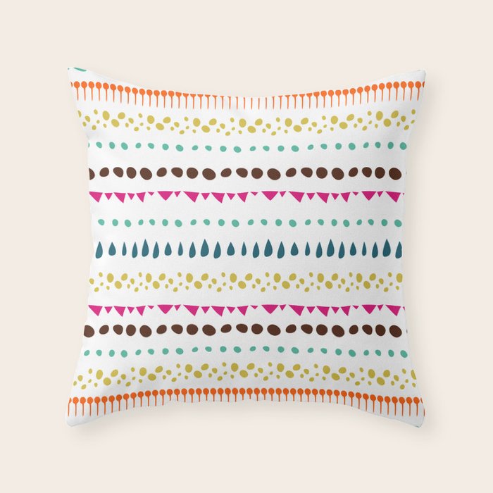 Modern Colorful Pink Orange Polka Dots Stripes Patterns Throw Pillow