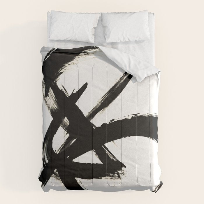 Brushstroke 3 - A Simple Black And White Ink Design Comforter