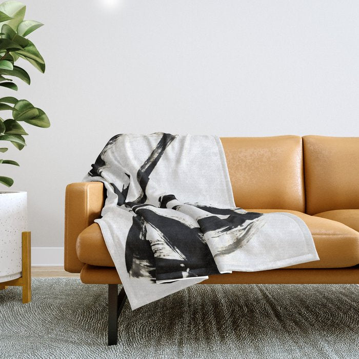 Brushstroke 3 - A Simple Black And White Ink Design Throw Blanket