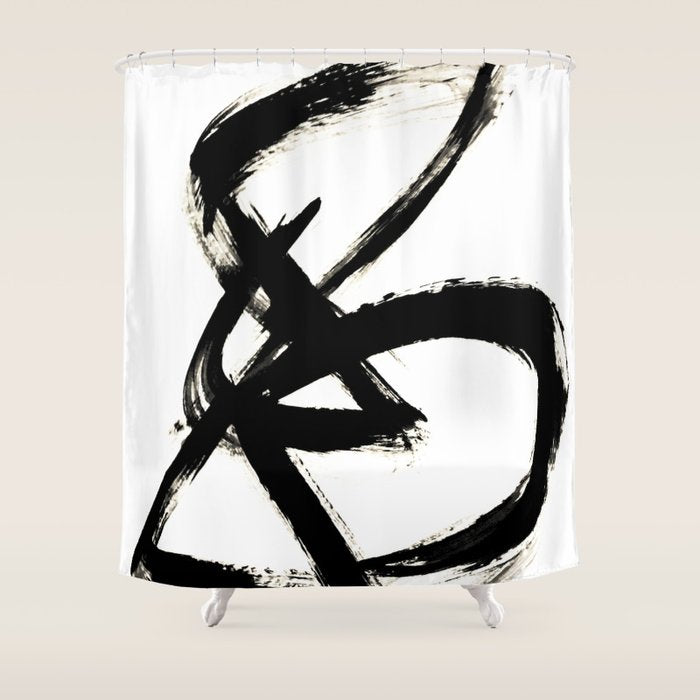 Brushstroke 3 - A Simple Black And White Ink Design Shower Curtain