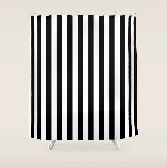 Black And White Vertical Stripes Classic Cabana Stripe Shower Curtain