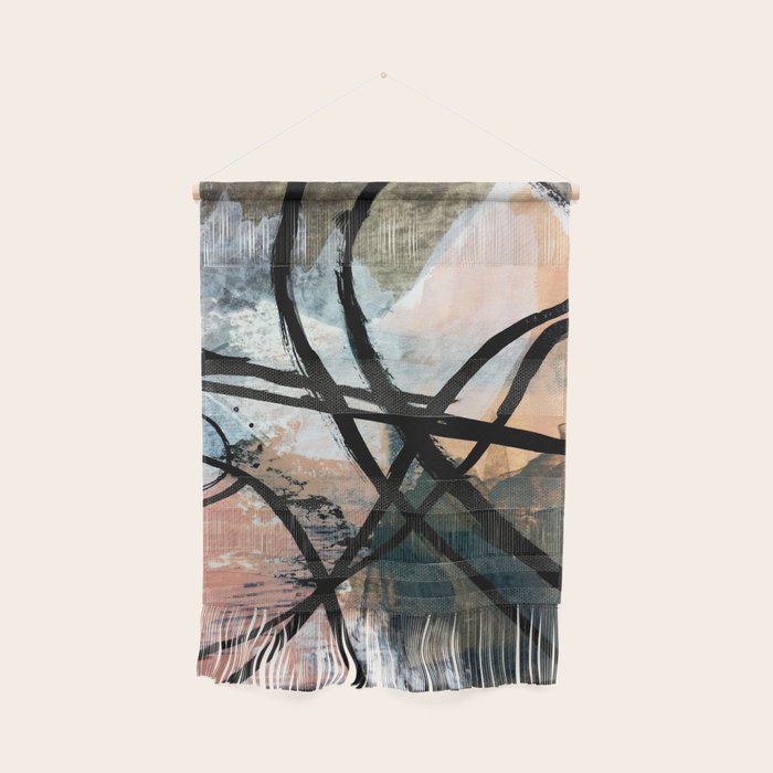 It Comes And Goes [2] - A Black And White Abstract Mixed Media Piece With Pink Details Wall Hanging