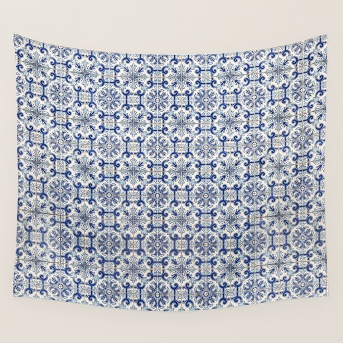 Portuguese Tiles Pattern Blue Wall Tapestry