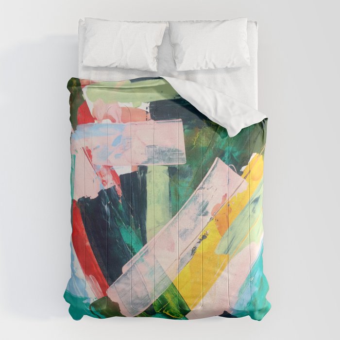 Livin' Easy - A Bright Abstract Piece In Blues, Greens, Yellow And Red Comforter