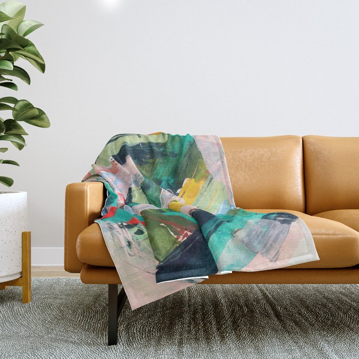 Livin' Easy - A Bright Abstract Piece In Blues, Greens, Yellow And Red Throw Blanket