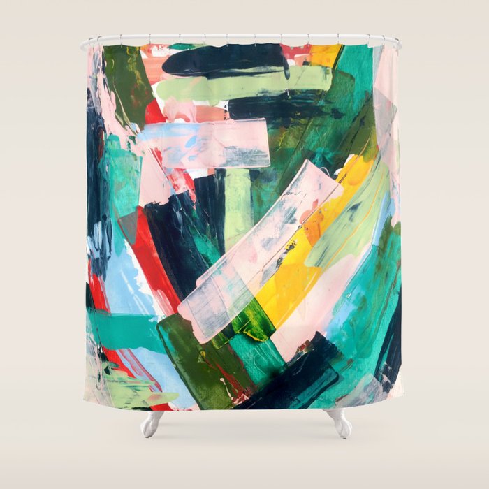 Livin' Easy - A Bright Abstract Piece In Blues, Greens, Yellow And Red Shower Curtain