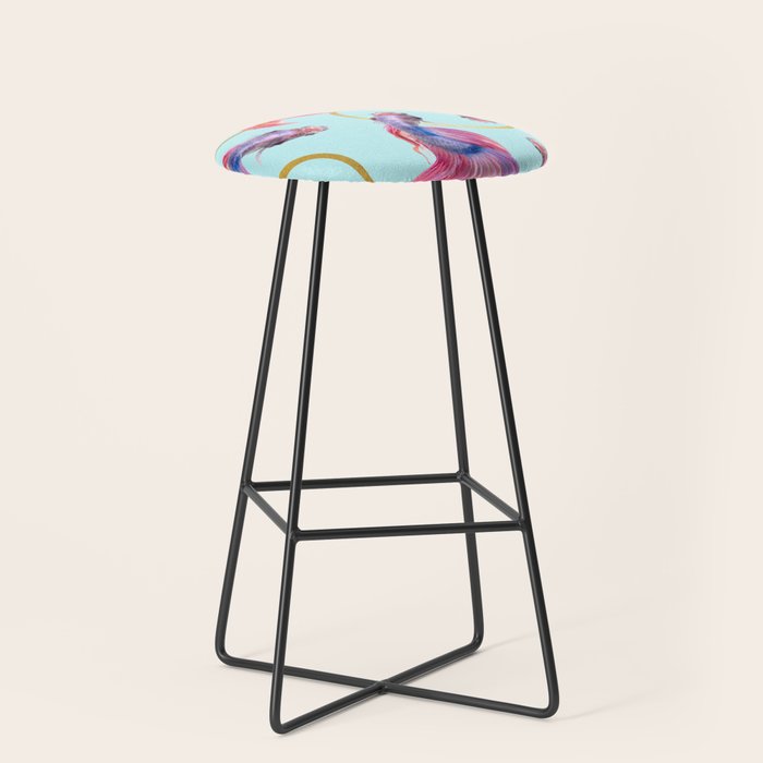 Hullahoops, Eclectic Colorful Fish Graphic Design, Animals Gold Rings Surrealism Quirky Stool