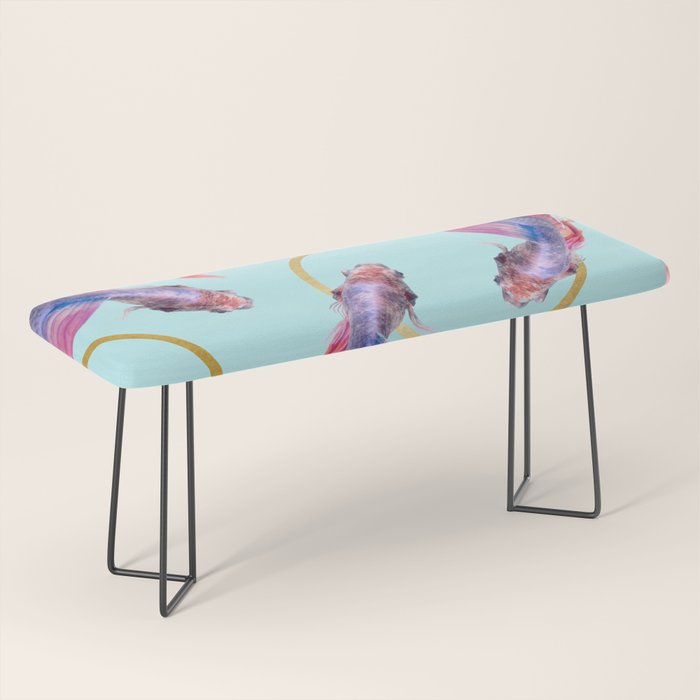 Hullahoops, Eclectic Colorful Fish Graphic Design, Animals Gold Rings Surrealism Quirky Bench