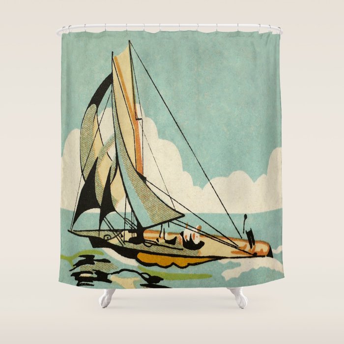 Vintage Japanese Sailboat Shower Curtain