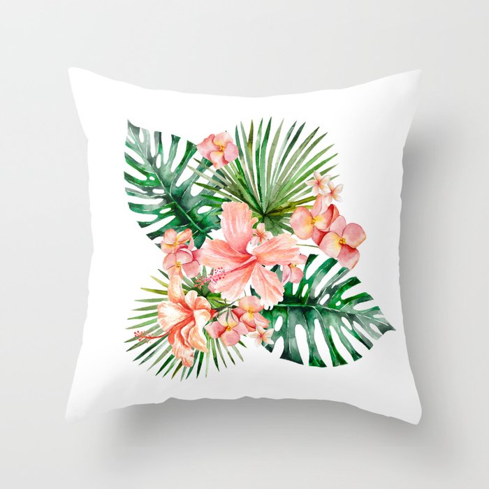 Tropical Jungle Hibiscus Flowers - Floral Throw Pillow