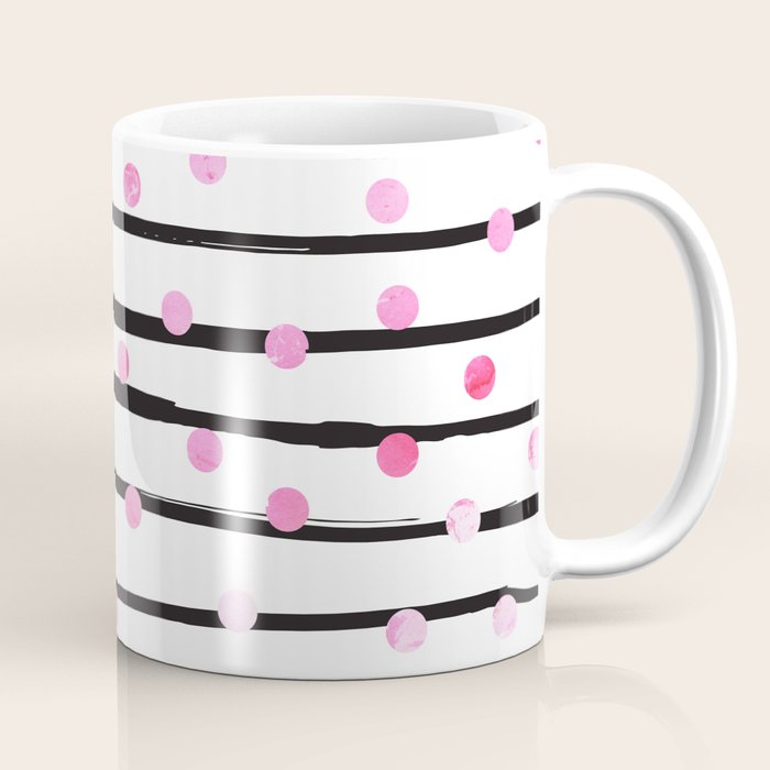 Blush Pink Black Watercolor Modern Stripes Polka Dots Coffee Mug
