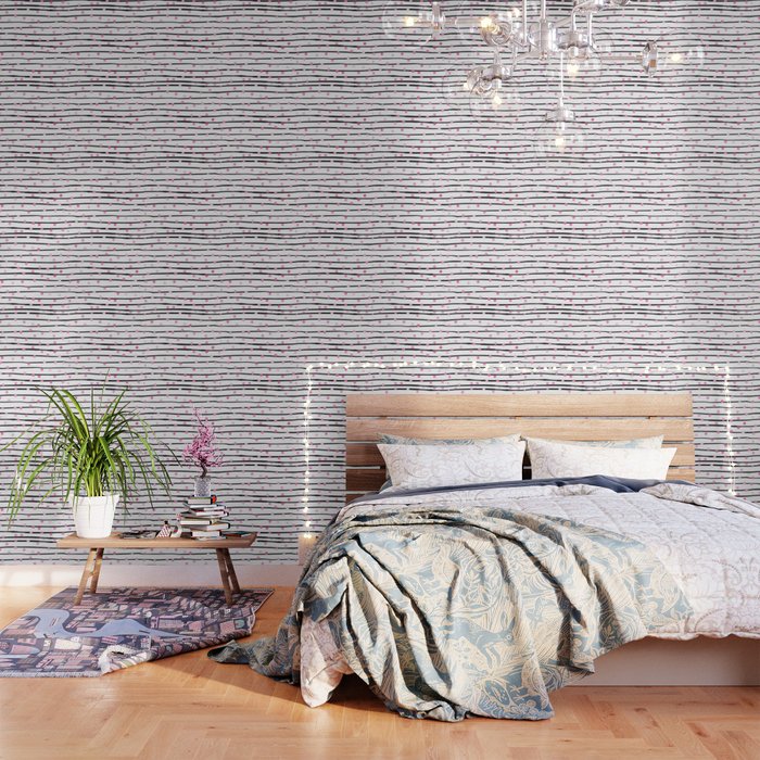 Blush Pink Black Watercolor Modern Stripes Polka Dots Wallpaper