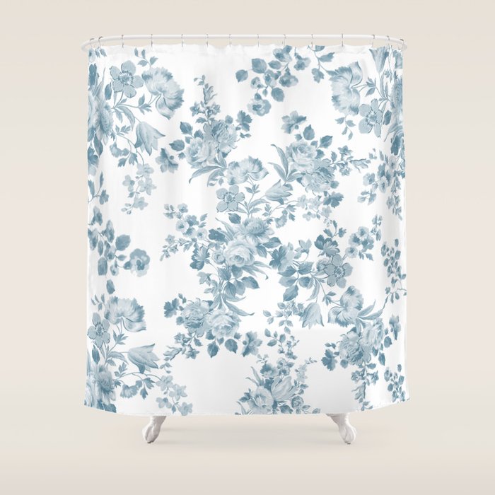 Vintage Blue White Bohemian Elegant Floral Shower Curtain