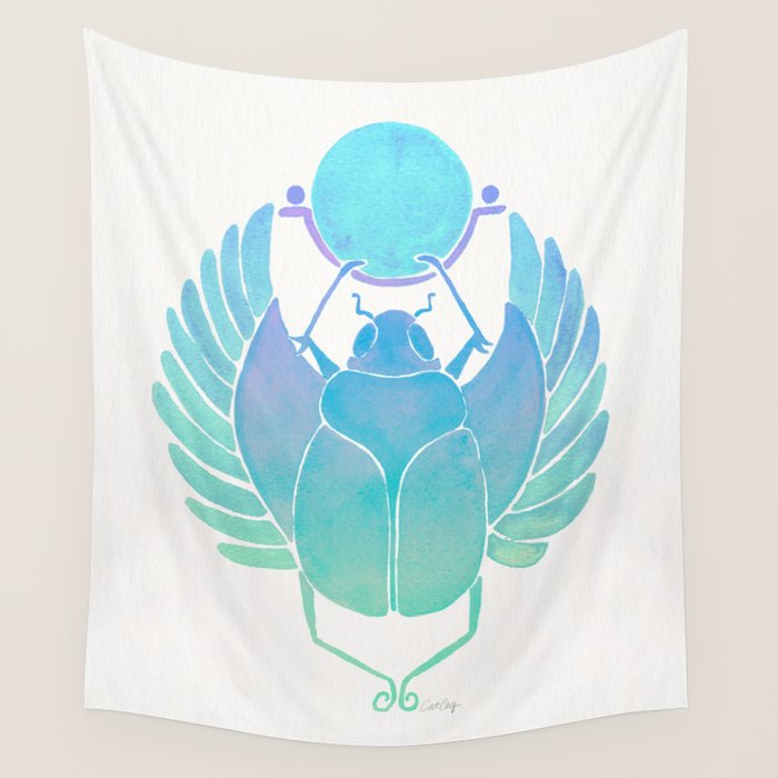 Egyptian Scarab - Turquoise Ombrã© Wall Tapestry