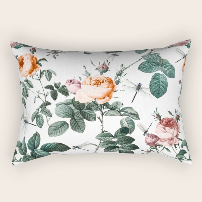 Floral And Winged Darter Rectangular Pillow