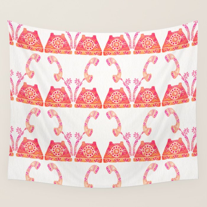 Vintage Rotary Phone - Peach Palette Wall Tapestry