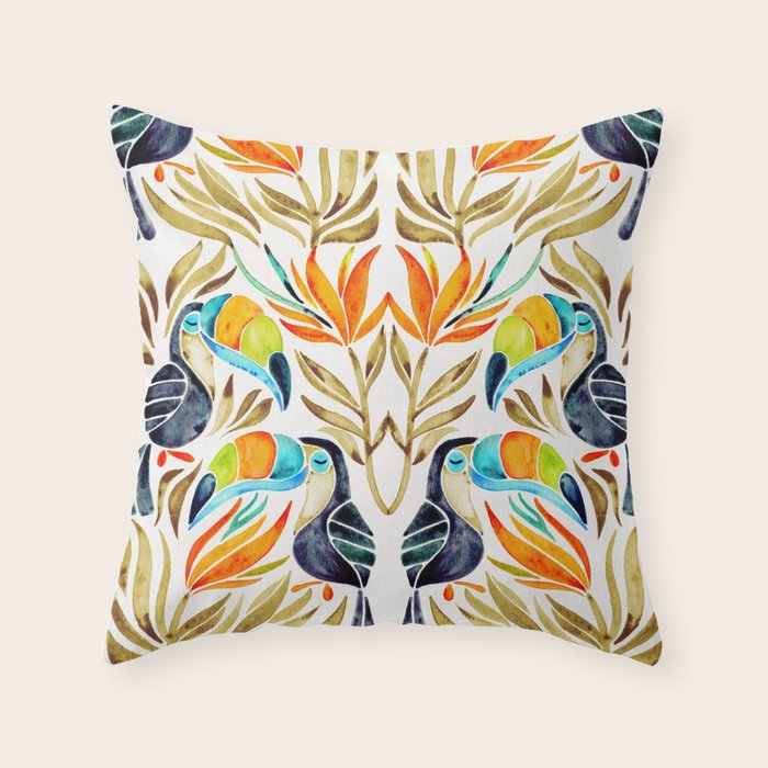 Tropical Toucans - Sepia Palette Throw Pillow