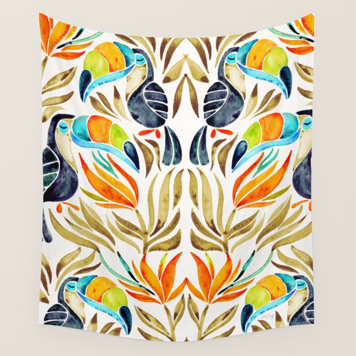 Tropical Toucans - Sepia Palette Wall Tapestry
