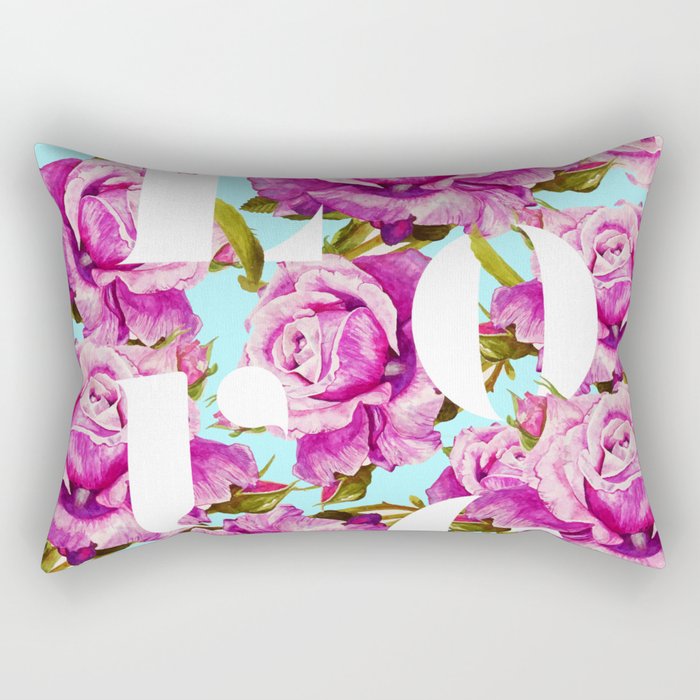 Love, Floral Typography Valentine'S Graphic Design, Eclectic Modern Boho Botanical Rose Illustration Rectangular Pillow