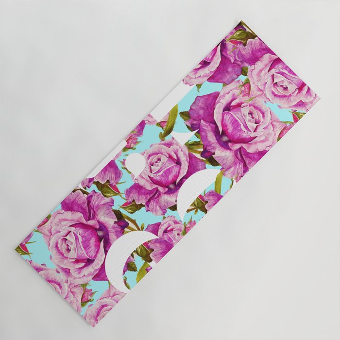 Love, Floral Typography Valentine'S Graphic Design, Eclectic Modern Boho Botanical Rose Illustration Yoga Mat