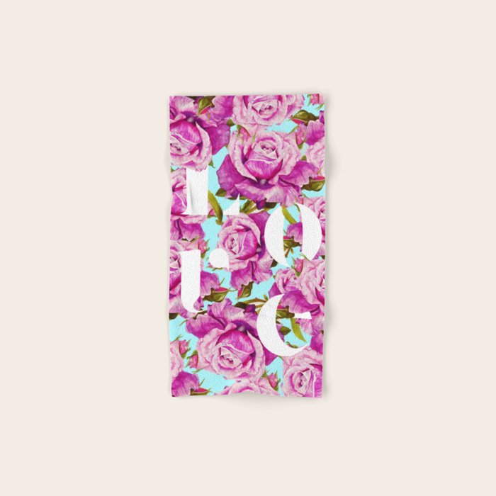 Love, Floral Typography Valentine'S Graphic Design, Eclectic Modern Boho Botanical Rose Illustration Bath Towel